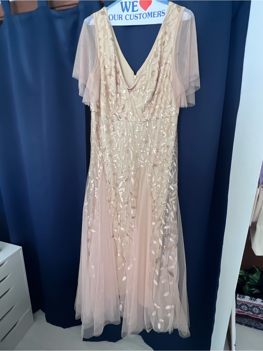 Elegant Blush Embellished V-Neck Women's Dress